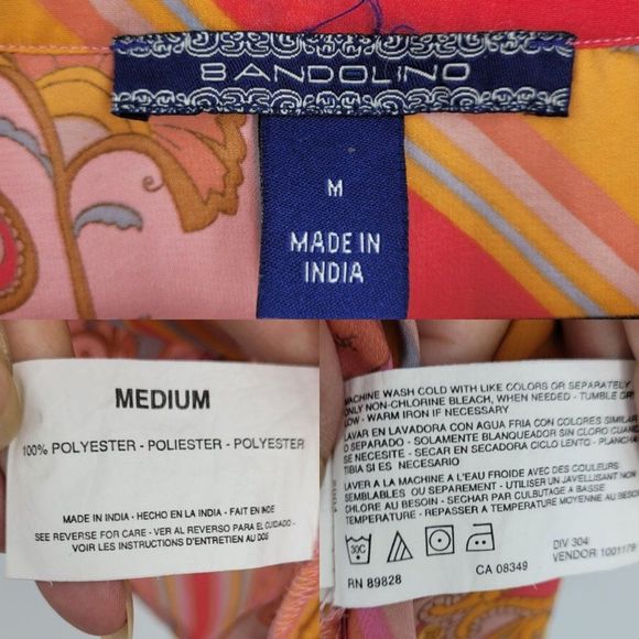 Bandolino Sleeveless Blouse M Pink Paisley Round Split Button Collar Gypsy - Picture 4 of 15